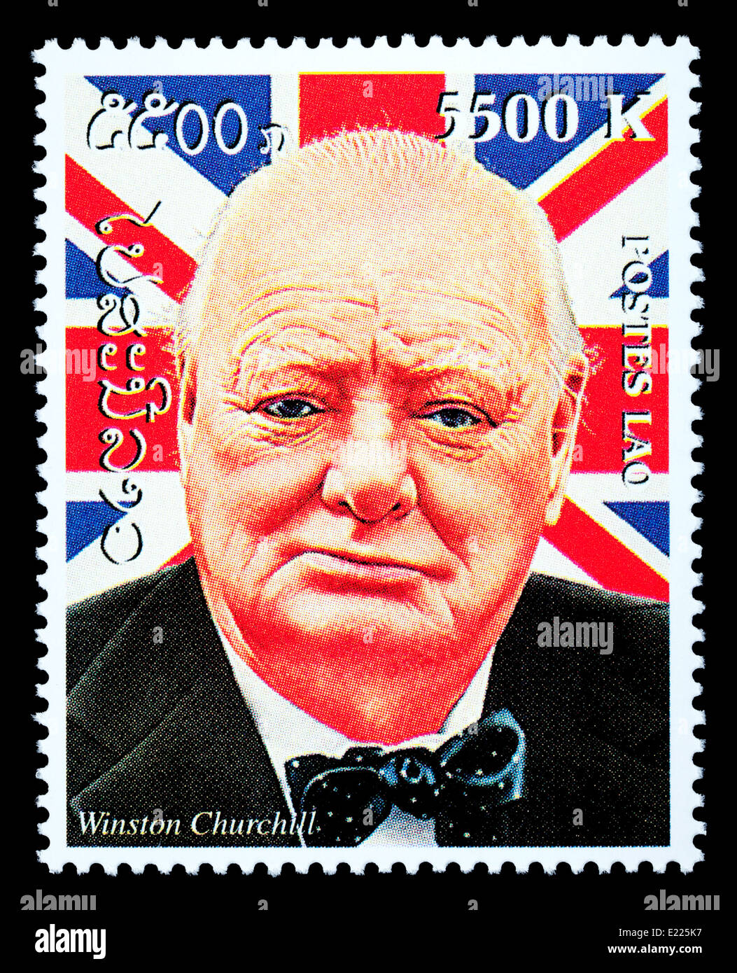 LAOS - CIRCA 2000: Eine Briefmarke gedruckt in Laos mit Winston Churchill, ca. 2000 Stockfoto