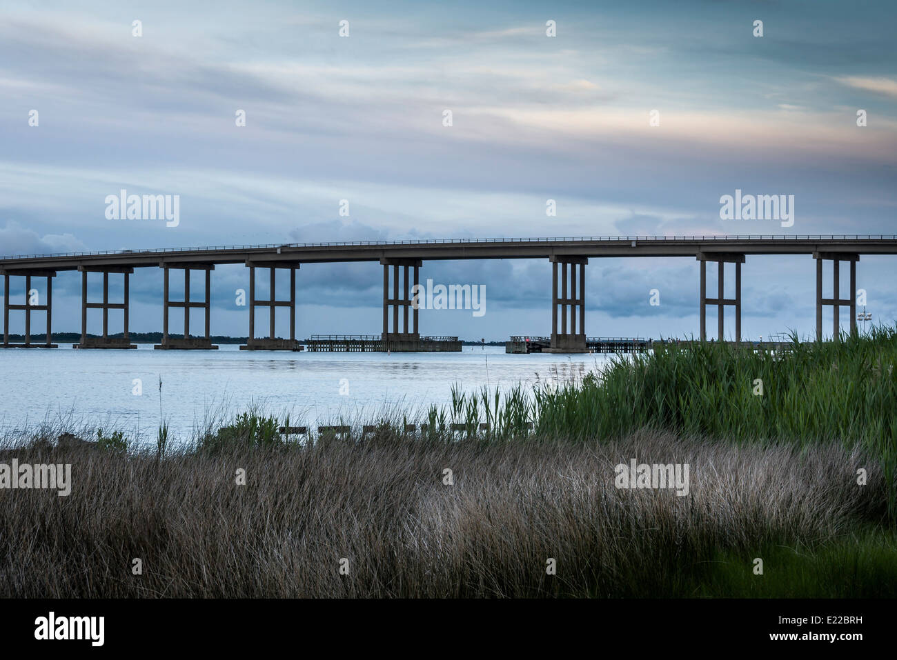 Brücke in Manteo, Washington Baum Brücke bei Sonnenuntergang Stockfoto