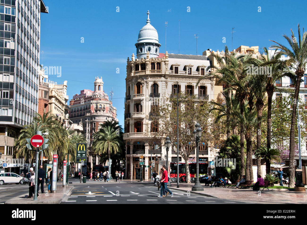 Valencia, Spanien-Zentrum Plaza del Ayuntamiento quadratisch Stockfoto