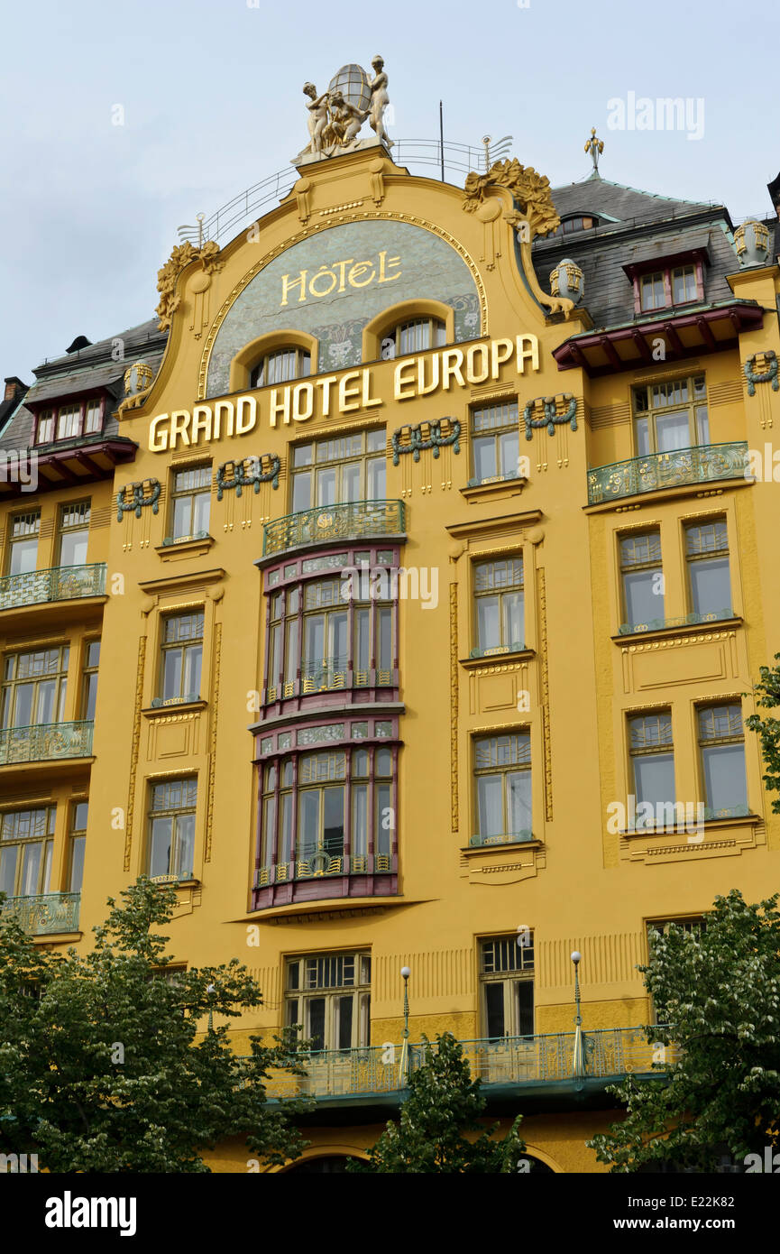 Das Grand Hotel Europa am Wenzelsplatz, Prag, Tschechische Republik. Stockfoto