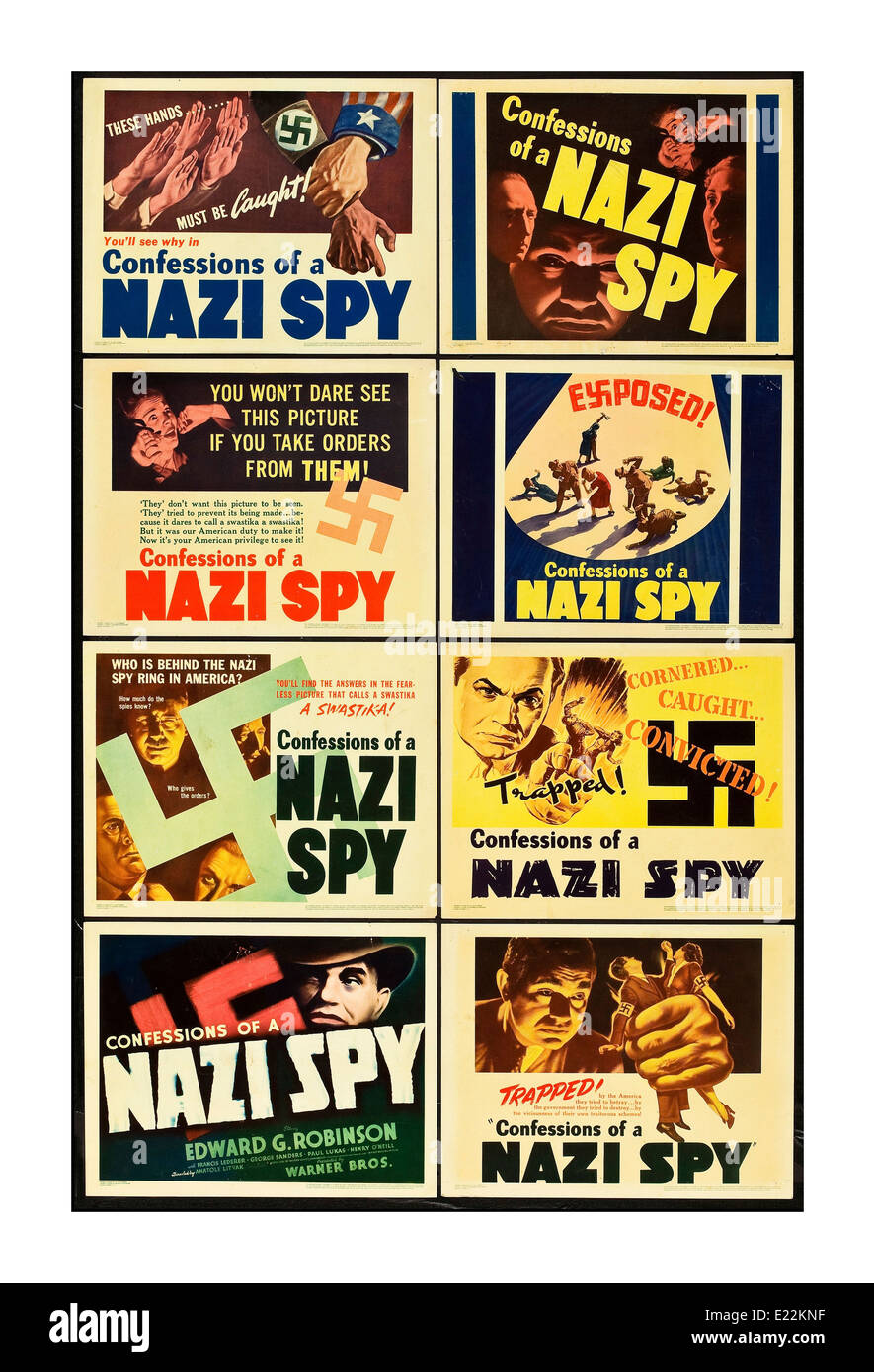 WW2 amerikanische Propaganda-Film-Plakate "Bekenntnisse eines Nazi-Spion" Stockfoto