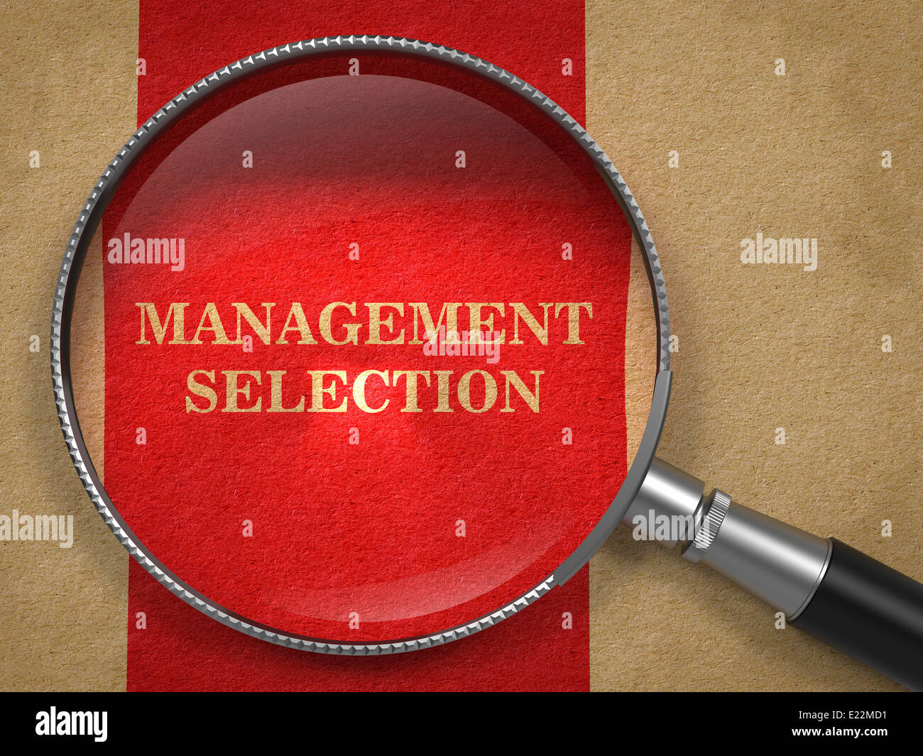 Management-Auswahl. Lupe auf altem Papier. Stockfoto