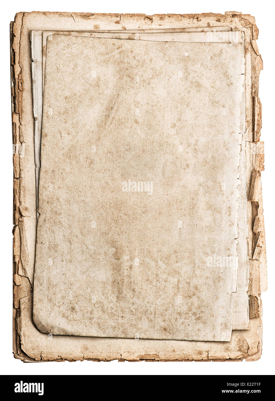 alte Papiere isoliert auf weißem Hintergrund. antikes Buchseiten Stockfoto