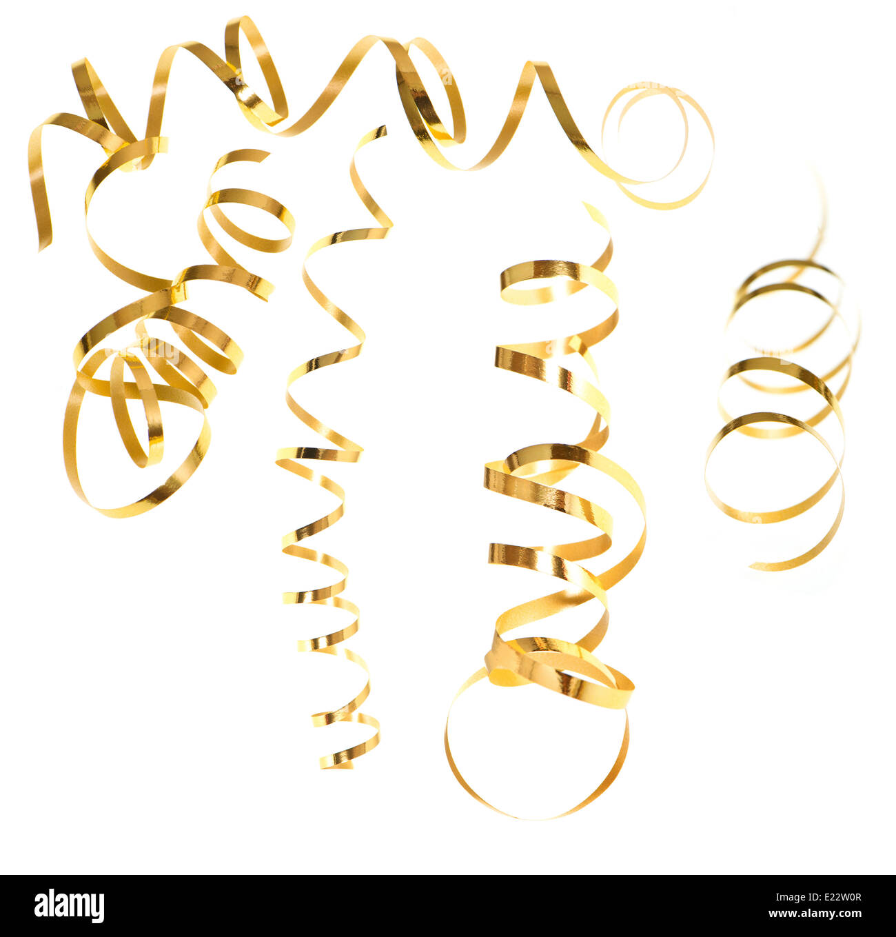 Goldene serpentine Streamer. Party Dekoration Stockfoto