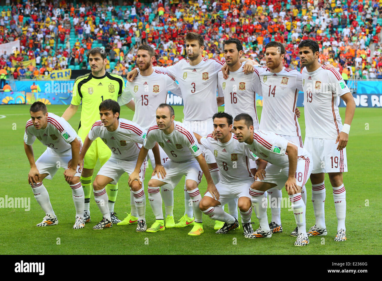 Spanien Gruppe Mannschaftsaufstellung, 13. Juni 2014 - Fußball /Soccer: 2014 FIFA World Cup Brasilien Gruppenspiel - Gruppe B - zwischen 1-5 Spanien Niederlande bei Arena Fonte Nova, Salvador da Bahia, Brasilien.  (Foto von YUTAKA/AFLO SPORT) [1040] Stockfoto