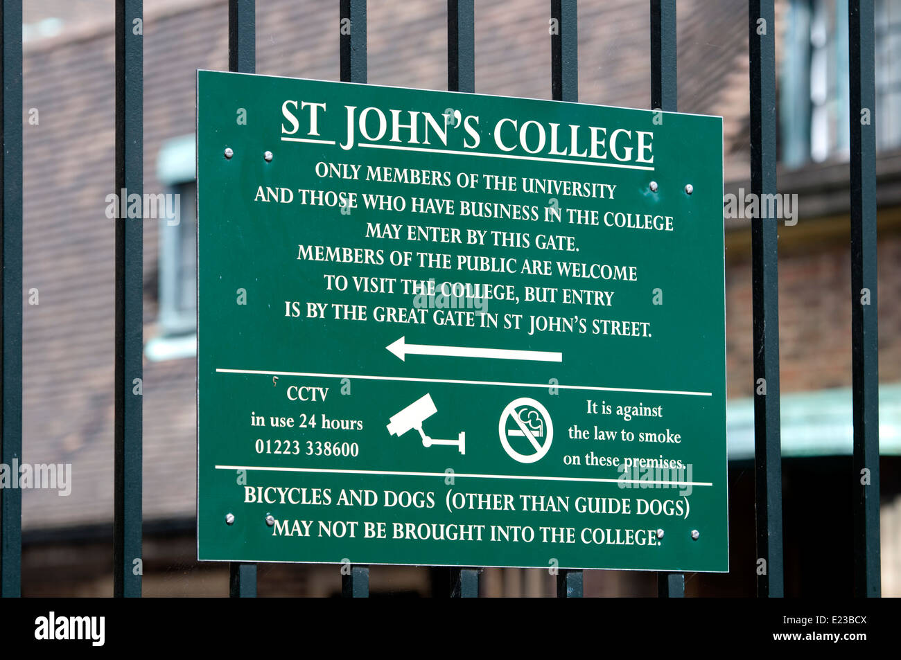 Beachten Sie auf St. Johns College, Cambridge, UK Stockfoto