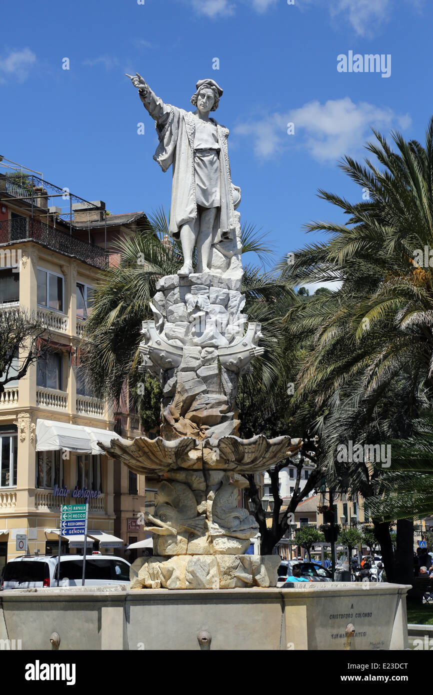 Denkmal von Christoph Kolumbus (durch Odoardo Tabacchi, 1892), Santa Margherita Ligure, Ligurien, Italien Stockfoto