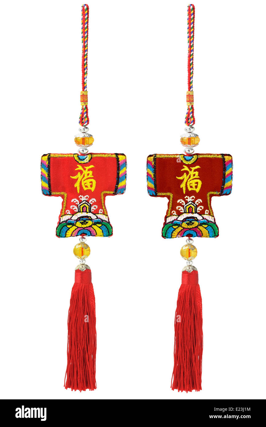 Chinese New Year Tracht Ornamente - Wohlstand und Glück Stockfoto