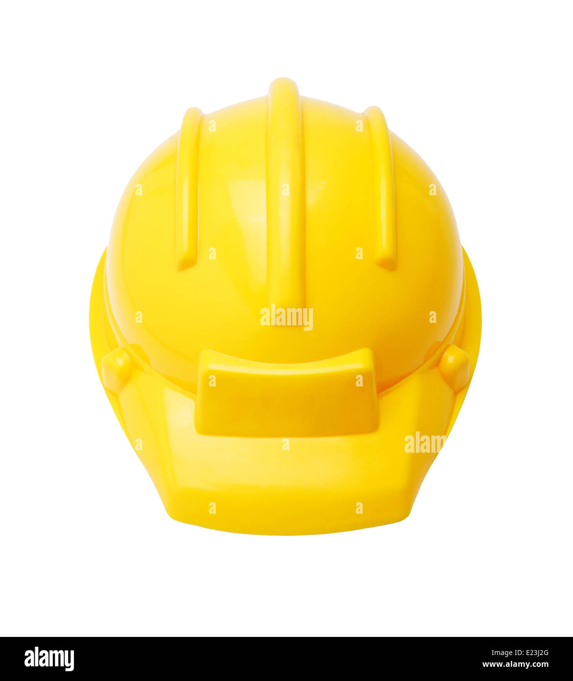Gelbe Bauarbeiterhelm auf weißem Hintergrund Stockfoto