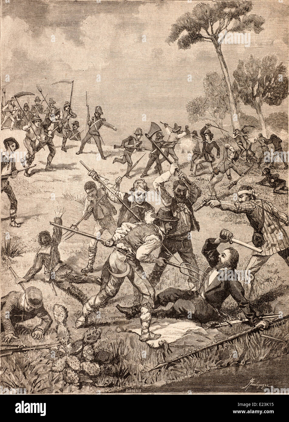 Giuseppe Mazzini aus dem Buch der Jessie W. Mario des Lebens von Mazzini. Versand von Sapri (1857) Pisacane angegriffen von den Bauern Stockfoto
