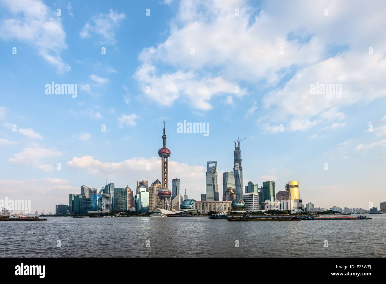 Skyline von Pudong District in Shanghai Stockfoto