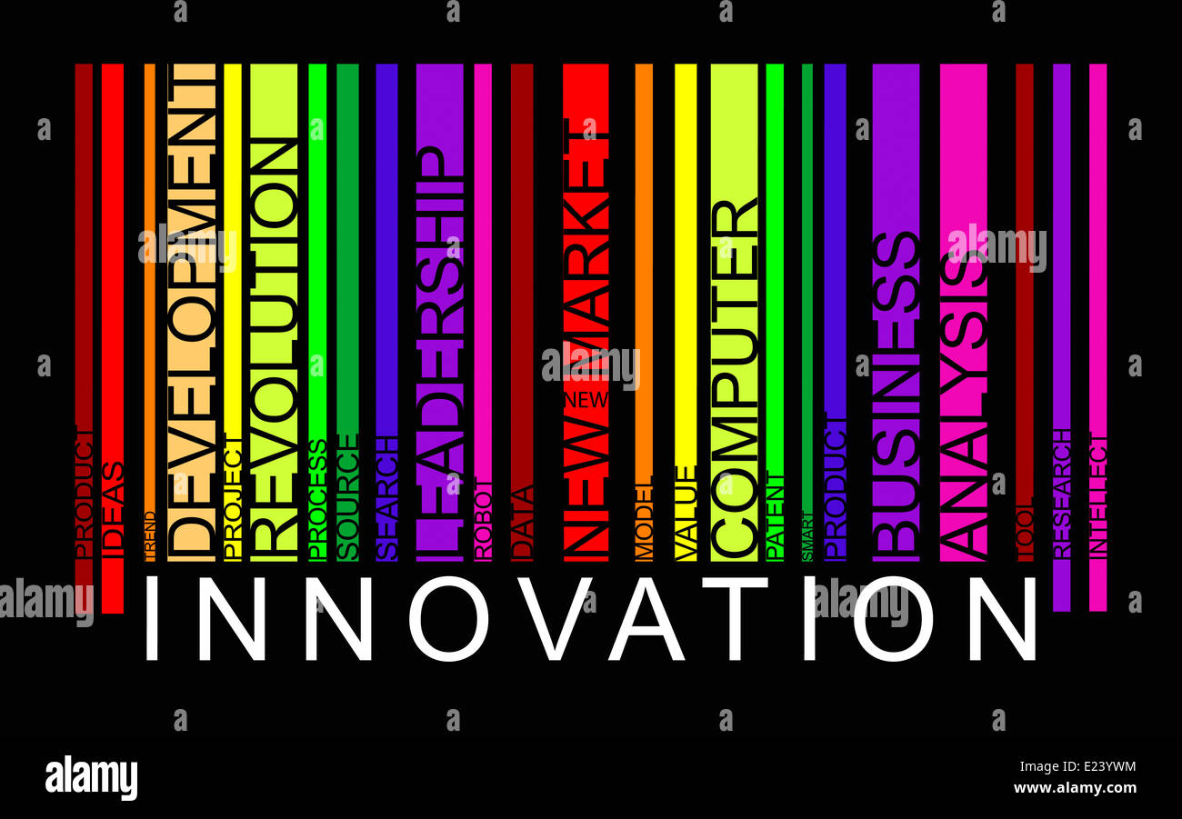 Innovationskonzept Wort im Barcode mit unterstützenden Worte, Modern, Konzept, Vektor Stockfoto
