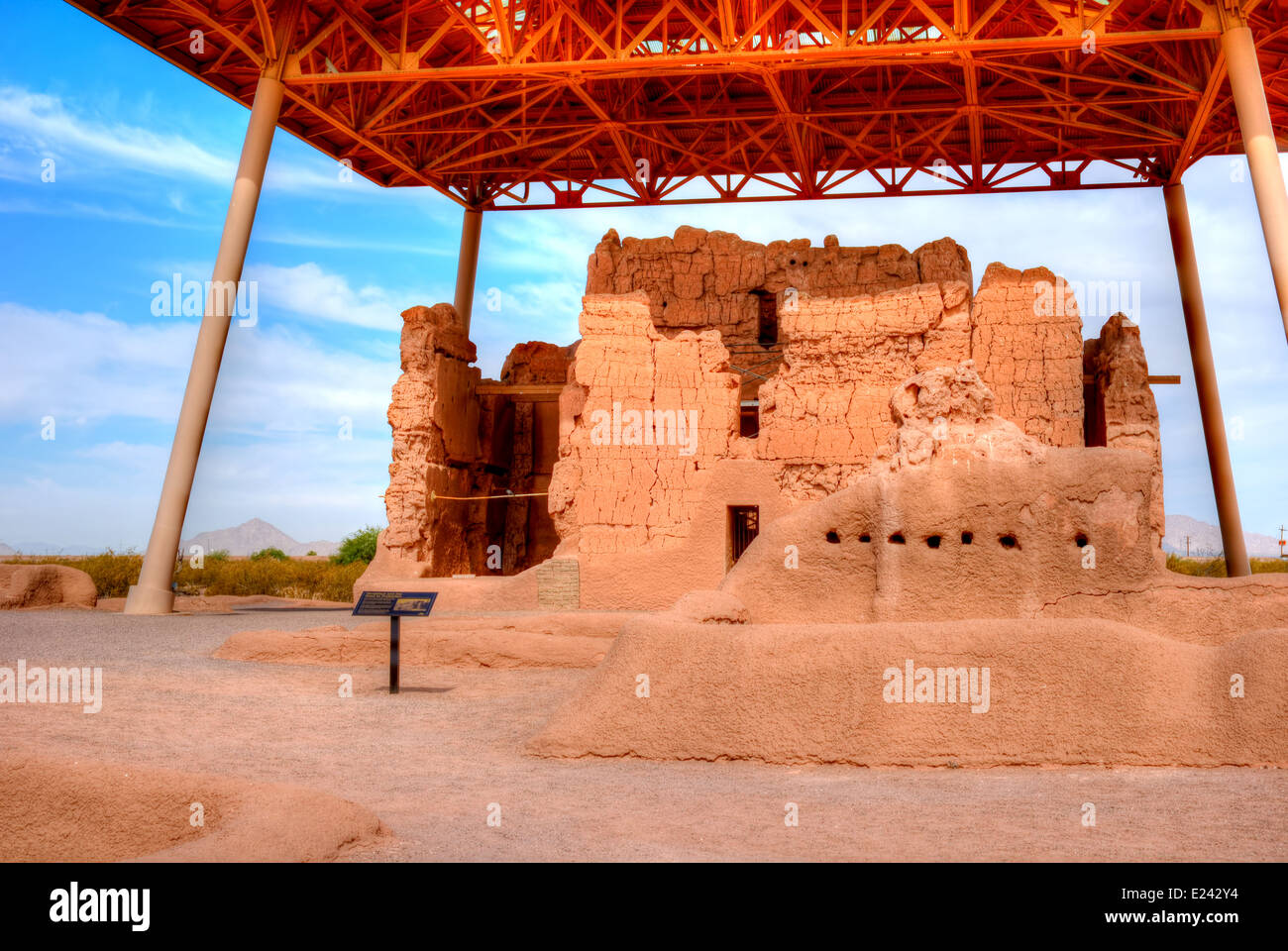 Casa Grande Ruins National Monument der präkolumbianischen Hohokam-Indianer in Arizona USA Stockfoto