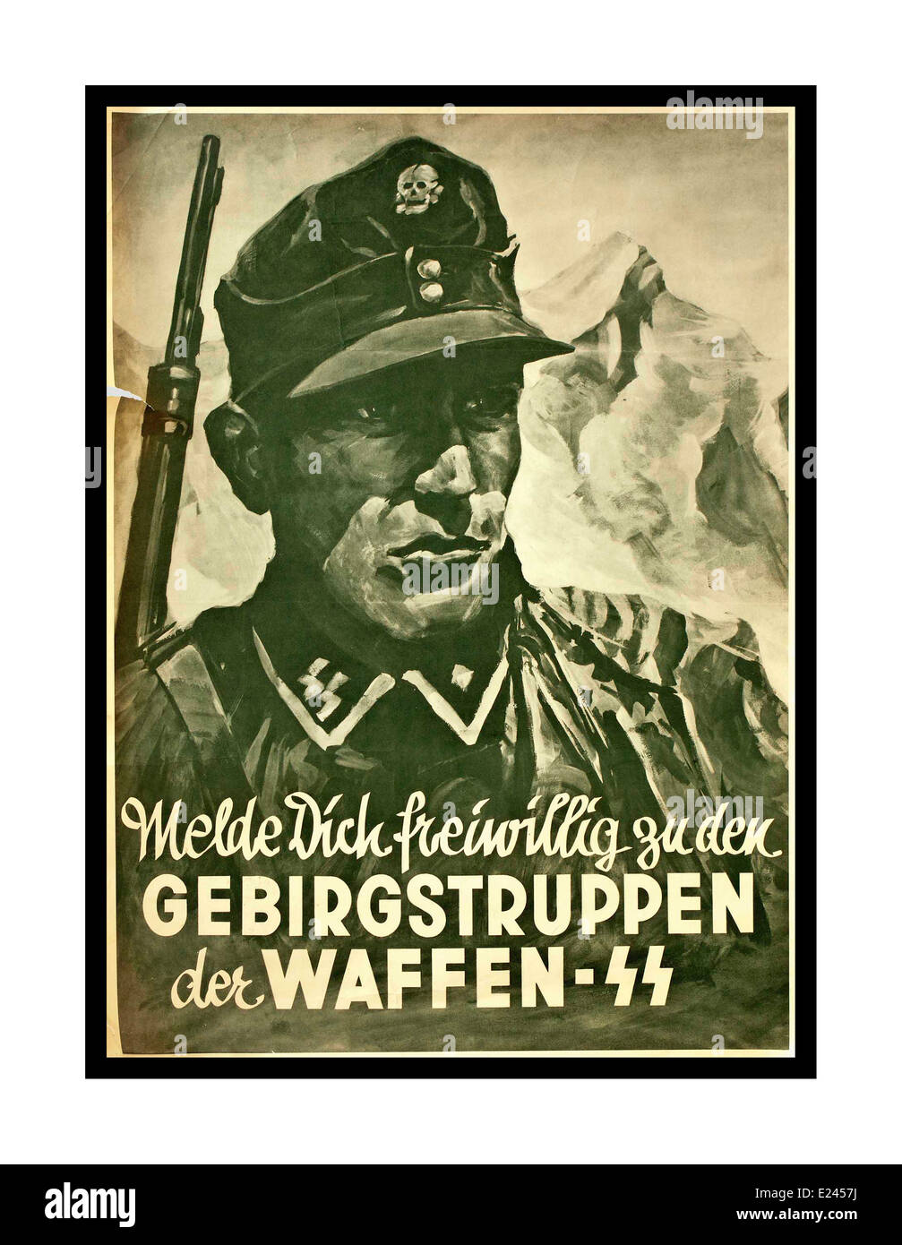 WAFFEN SS Nazi-Rekrutierungsposter für Bergtruppen der Waffen SS WW2 GEBIRGSTRUPPEN der WAFFEN SS Stockfoto