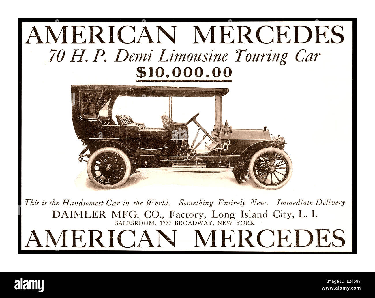 Poster von The American Mercedes von Daimler Manufacturing Co. in Long Island City, New York, USA von 1904 bis 1907 Preis $10.0000 Stockfoto