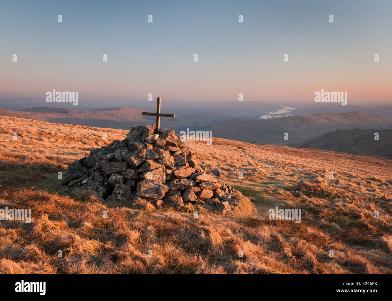 Mark Atkinson Memorial Cairn, John Bell Banner, Caudale Moor, englischen Lake District Stockfoto