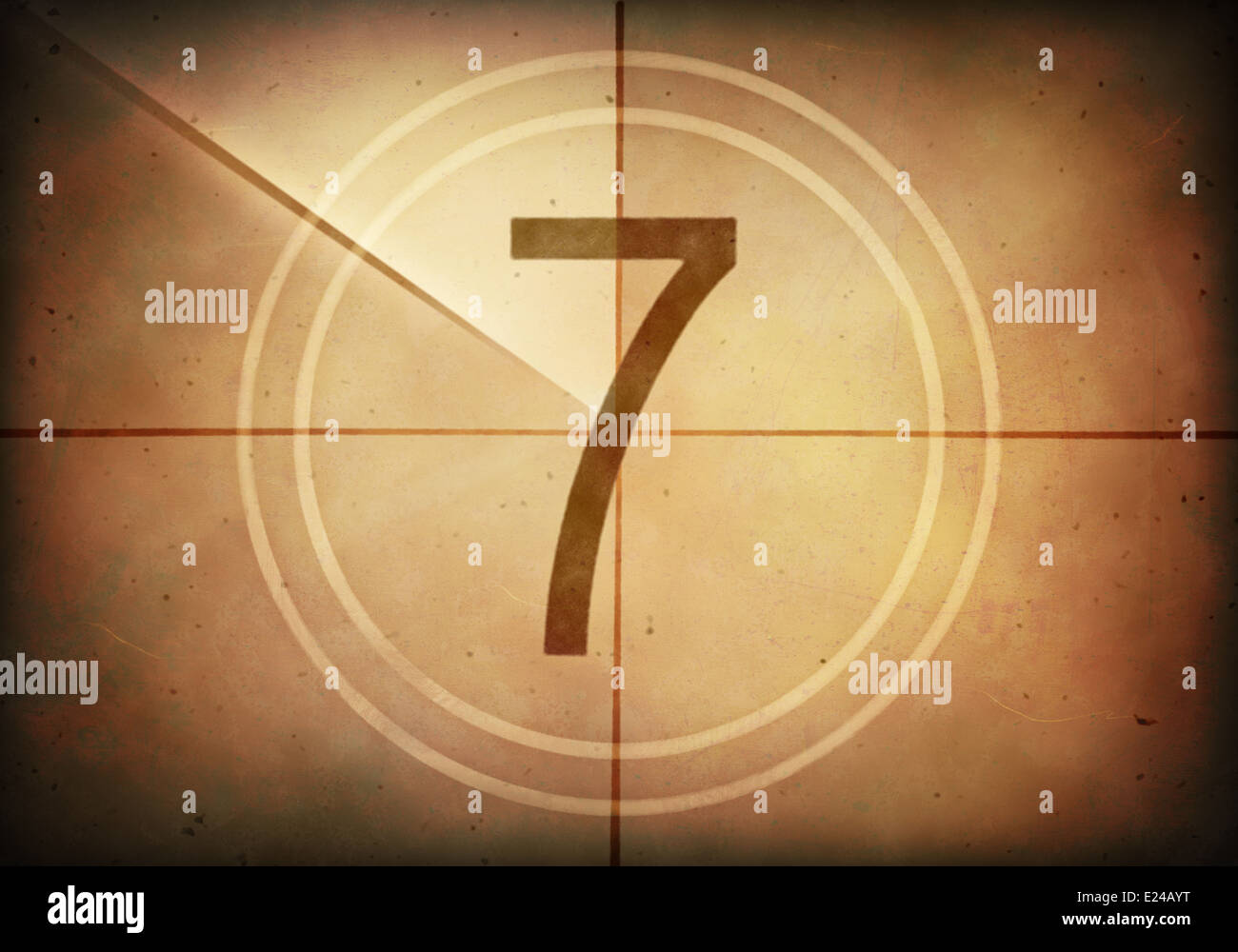 Countdown auf der alte Kinoleinwand. Bild mit hoher Auflösung mit detaillierten Qualität. Stockfoto