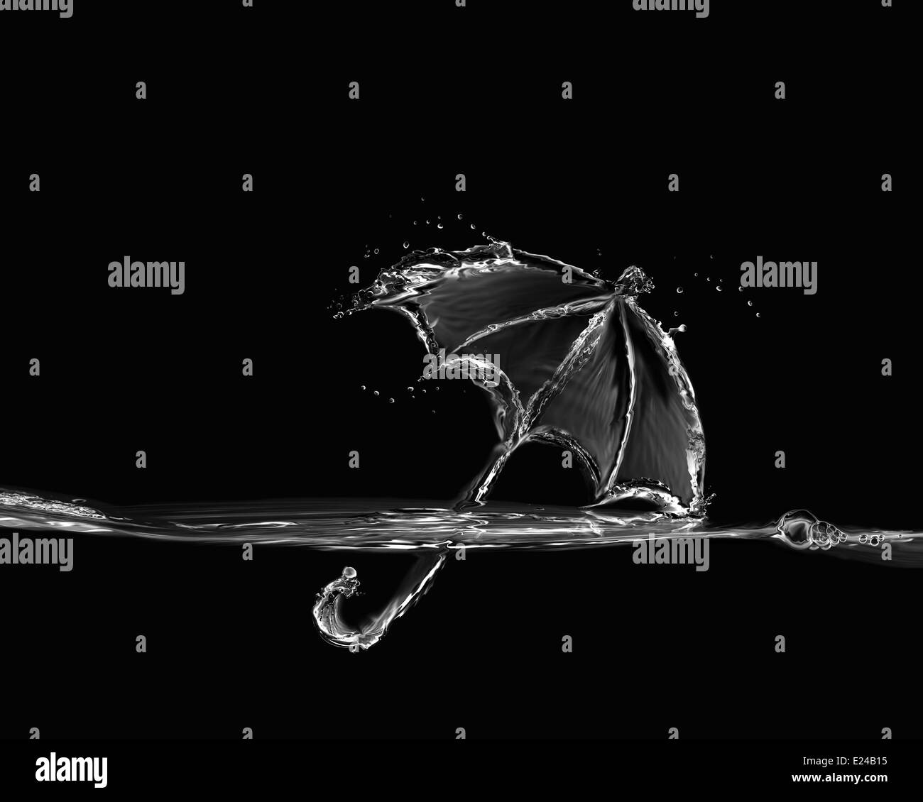 Einen schwarzen und weißen Schirm aus Wasser und auf dem Wasser schwimmt. Stockfoto
