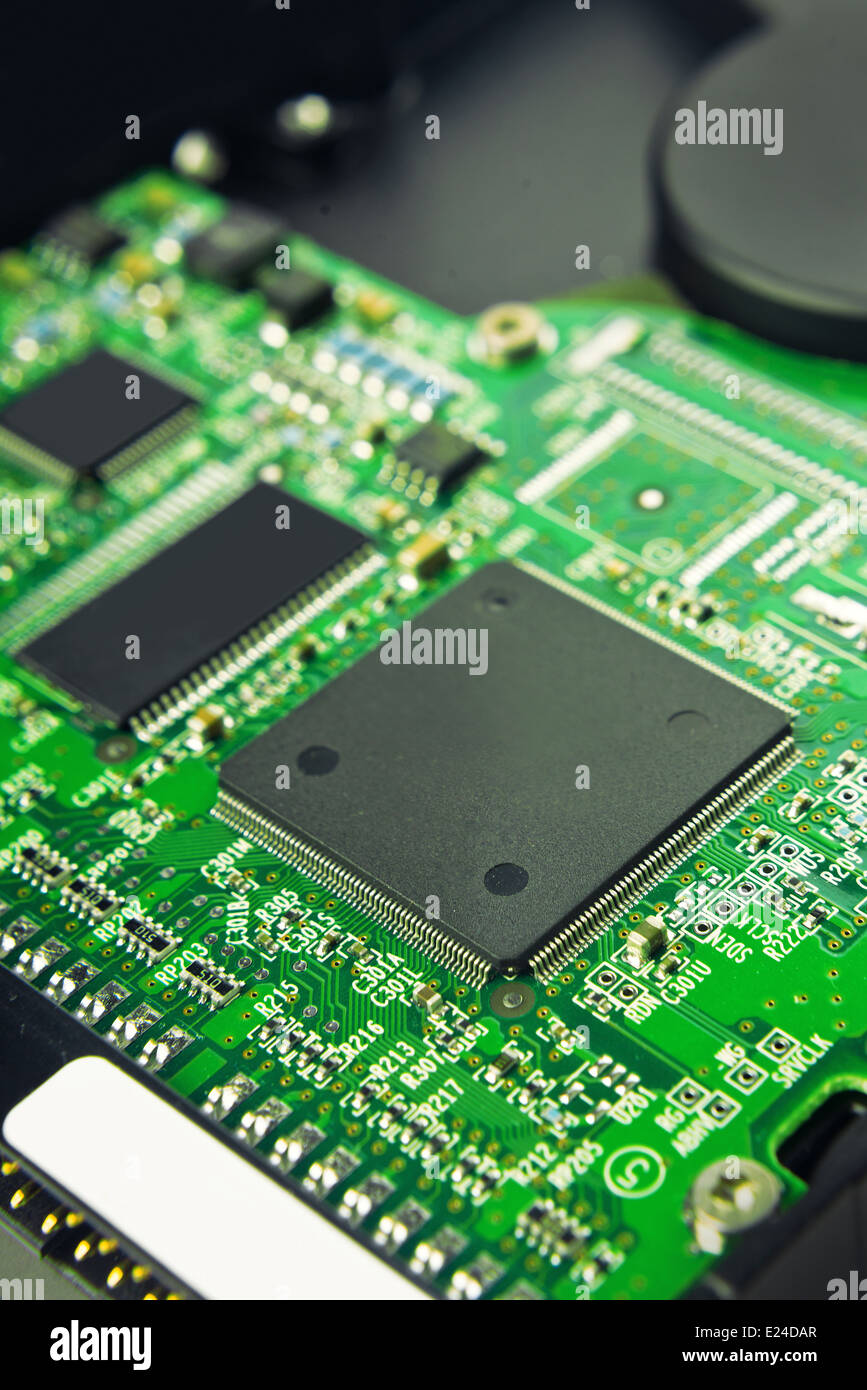 Computer Festplatte Elektronik Schaltung, Makro-Foto Stockfoto