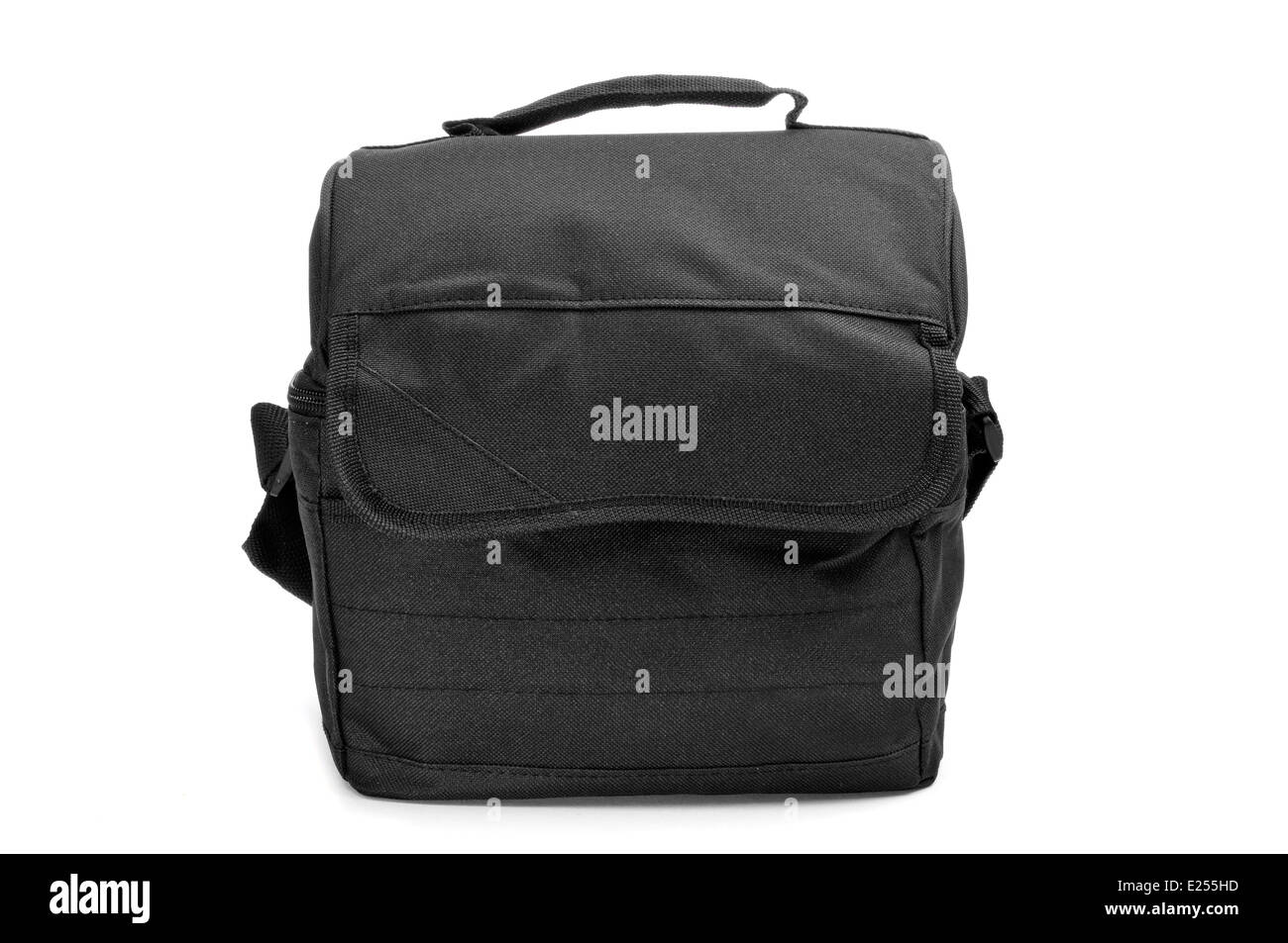 eine schwarze Mehrzweck Tasche auf weißem Hintergrund Stockfoto