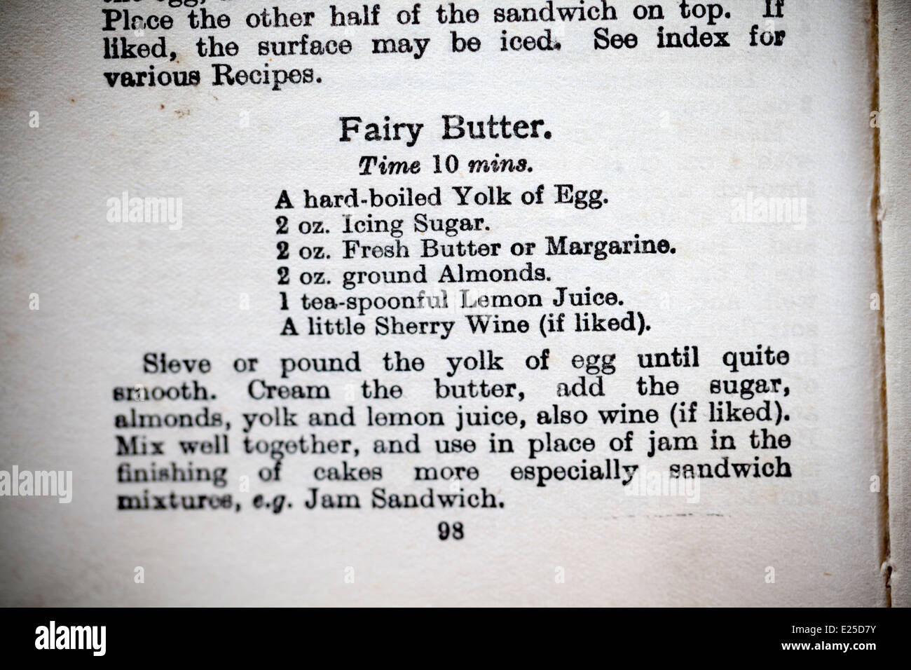 Rezept aus Vintage Kochbuch für "Fairy Brot" Stockfoto