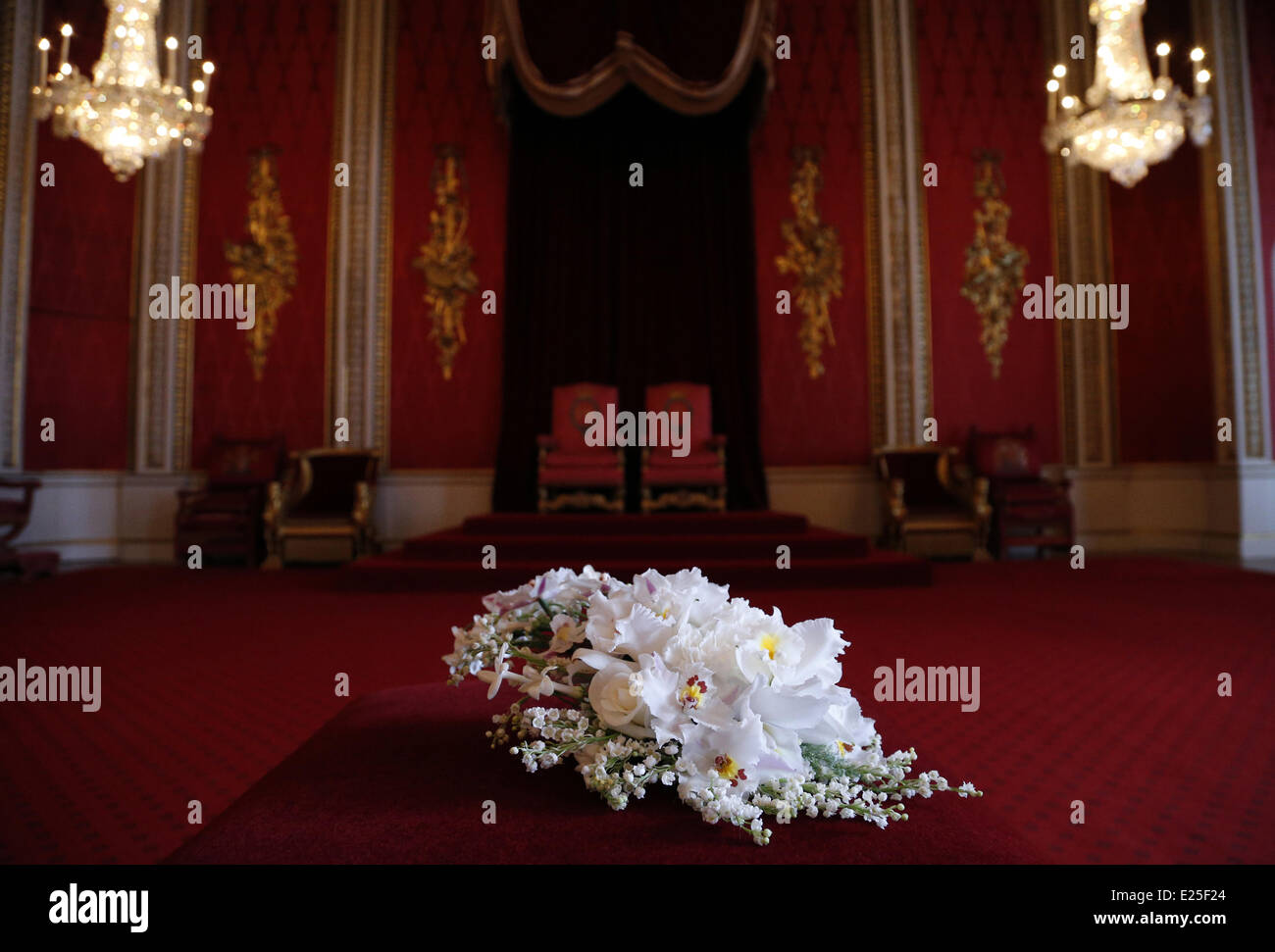 Queen Elizabeth Ii In The Throne Room Of Buckingham Palace