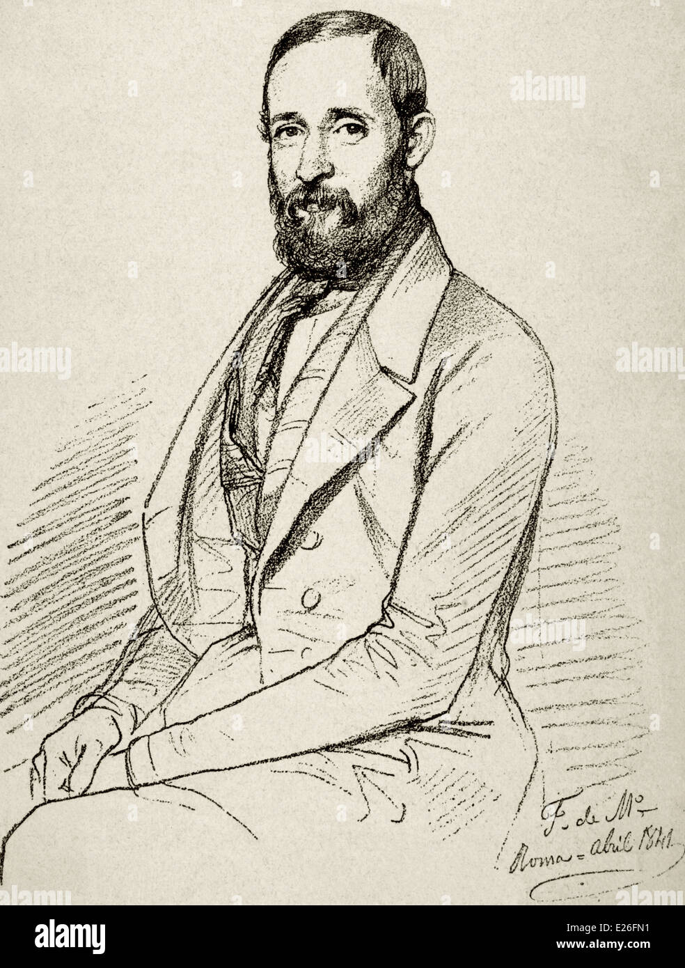 Claudio Lorenzale (1816-1889). Spanischer Maler. Nazarener von Barcelona. Mittelalterliche Romantik. Gravur Stockfoto