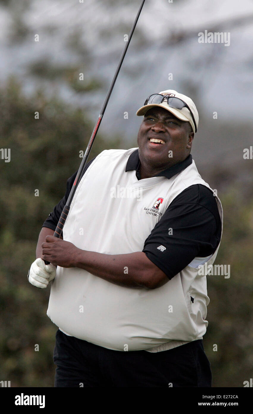 TONY GWYNN (9. Mai 1960 - 16. Juni 2014) war ein US-amerikanischer professioneller Recht Fielder spielte 20 Saisons (1982Ð2001) in der Major League Baseball (MLB) für den San Diego Padres. Den Spitznamen Mr Padre und Captain Video, der Linkshänder trifft Gwynn einer der besten und beständigsten Hitters in der Baseball Geschichte galt. Er war ein 18-Mal All-Star, für seine Fähigkeiten sowohl auf Angriff und Verteidigung mit sieben Silver Slugger Awards und fünf Gold Glove Awards ausgezeichnet. Im Jahr 2007 wurde er in die Baseball Hall Of Fame aufgenommen. Er starb im Alter von 54 Jahren an Krebs. Im Bild: 6. Mai 2008 - San Diego, Cali Stockfoto