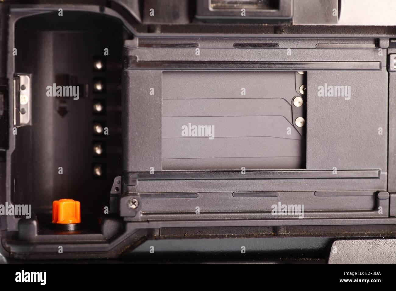 Aufnahme einer Filmkamera hautnah. Stockfoto