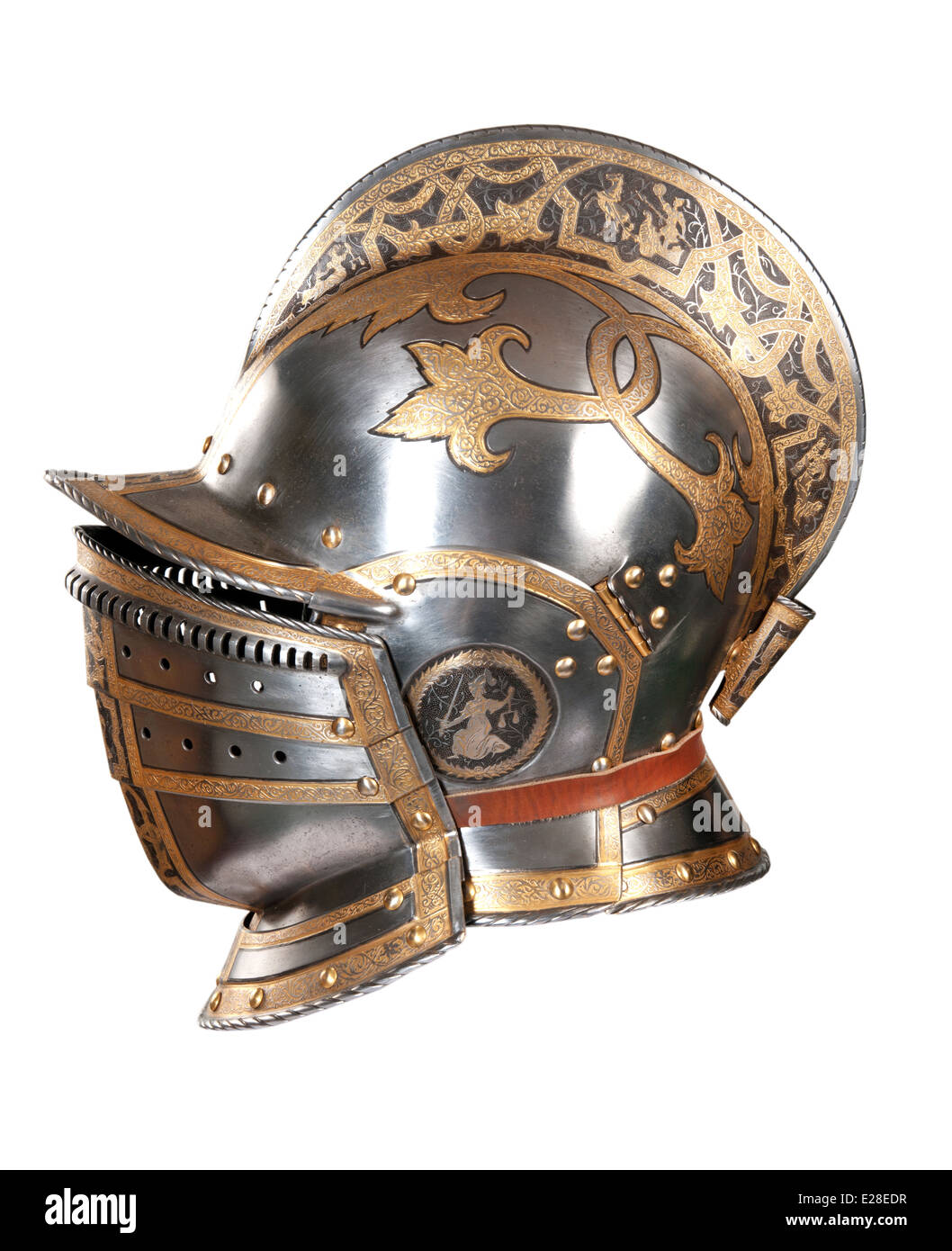 Eisen-Helm des mittelalterlichen Ritters. Sehr schweren Kopfschmuck Stockfoto