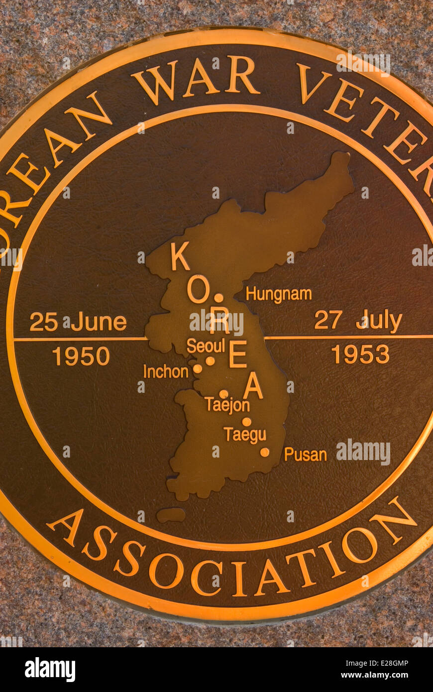 Korea-Krieg Karte, Korean War Memorial, Town Center Park, Wilsonville, Oregon Stockfoto