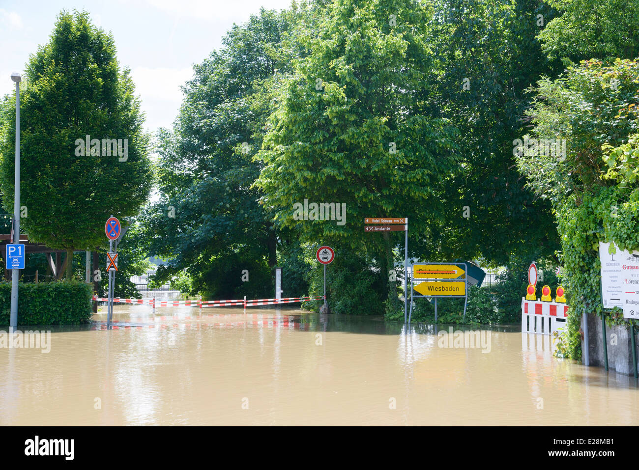 Hochwasserschäden Sie in Deutschland, Rheintal, Oestrich winkel Stockfoto