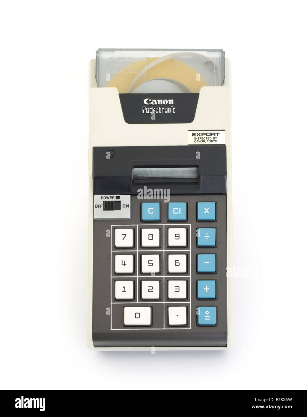 Canon Pocketronic eines der ersten Taschenrechner mit ausdrucken auf Thermopapier Band. Japan 1970 Stockfoto