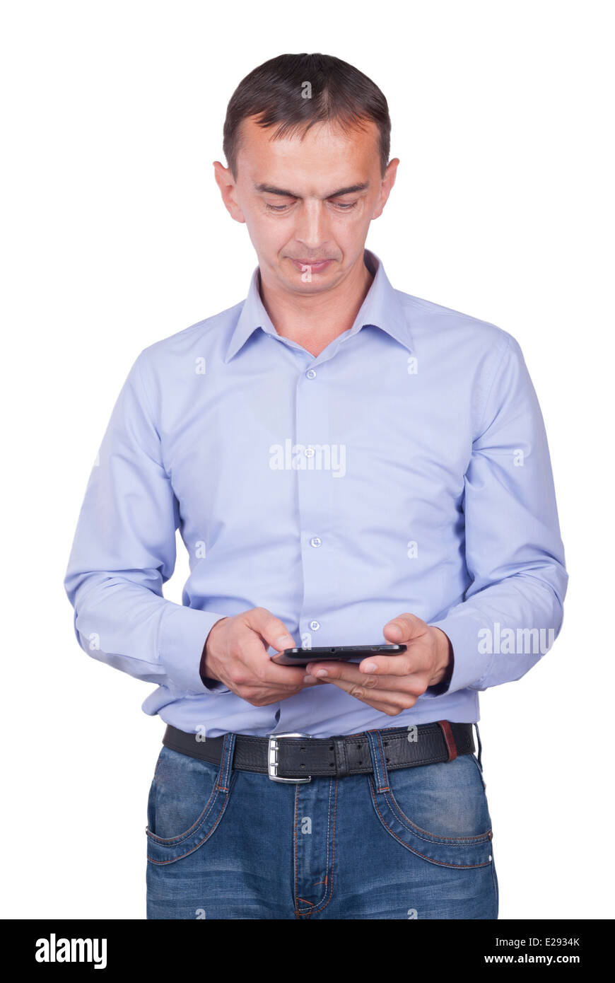 Mann mit Tablet in der Hand. Stockfoto