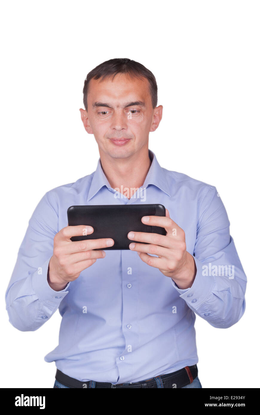 Mann mit Tablet in der Hand. Stockfoto