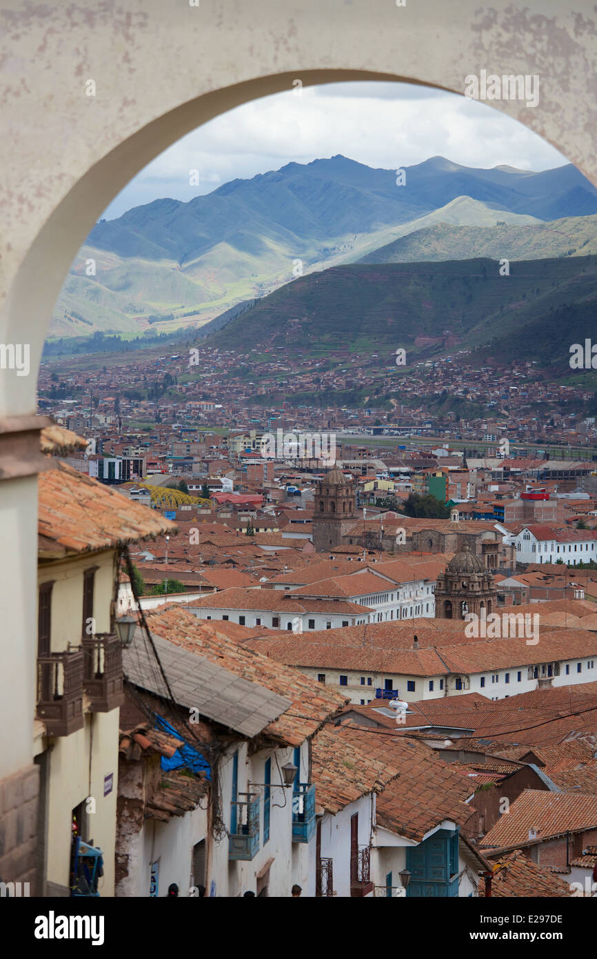 Ein ziemlich Straßenszene in Cusco, Peru, dem alten Sitz des Inka-Reiches hoch in den Anden. Stockfoto Ein ziemlich Straßenszene in Cusco, Peru, dem alten Sitz des Inka-Reiches hoch in den Anden. Stockfoto