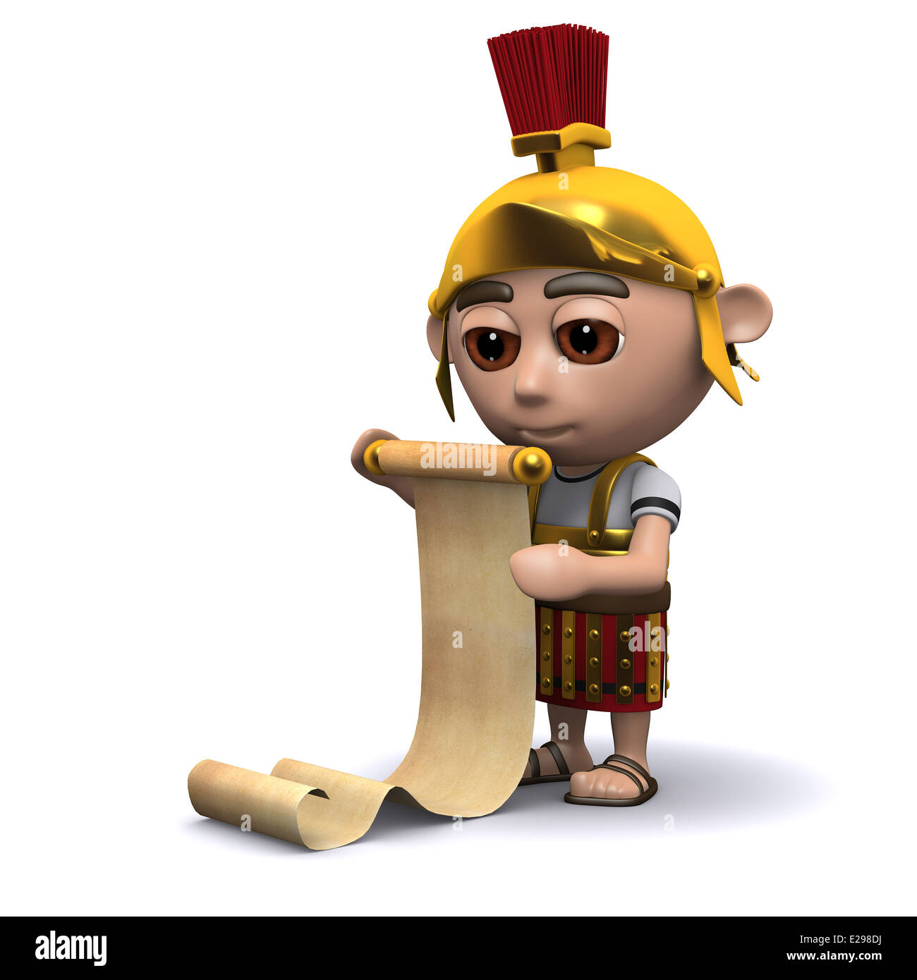 3D römischer Soldat liest eine sehr wichtige Rolle Stockfoto