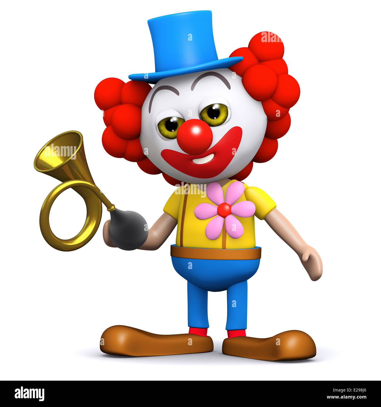 3D Clown hupt eine alte Messing-Hupe Stockfoto