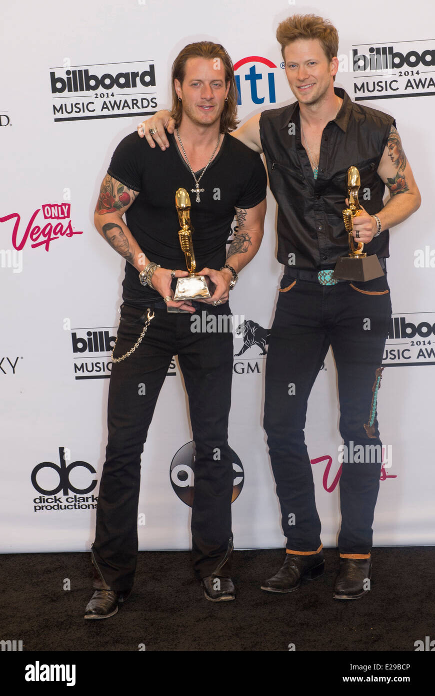 Florida Georgia Line Mitglieder Tyler Hubbard und Brian Kelley besuchen im Jahr 2014 Billboard Music Awards Press room Stockfoto