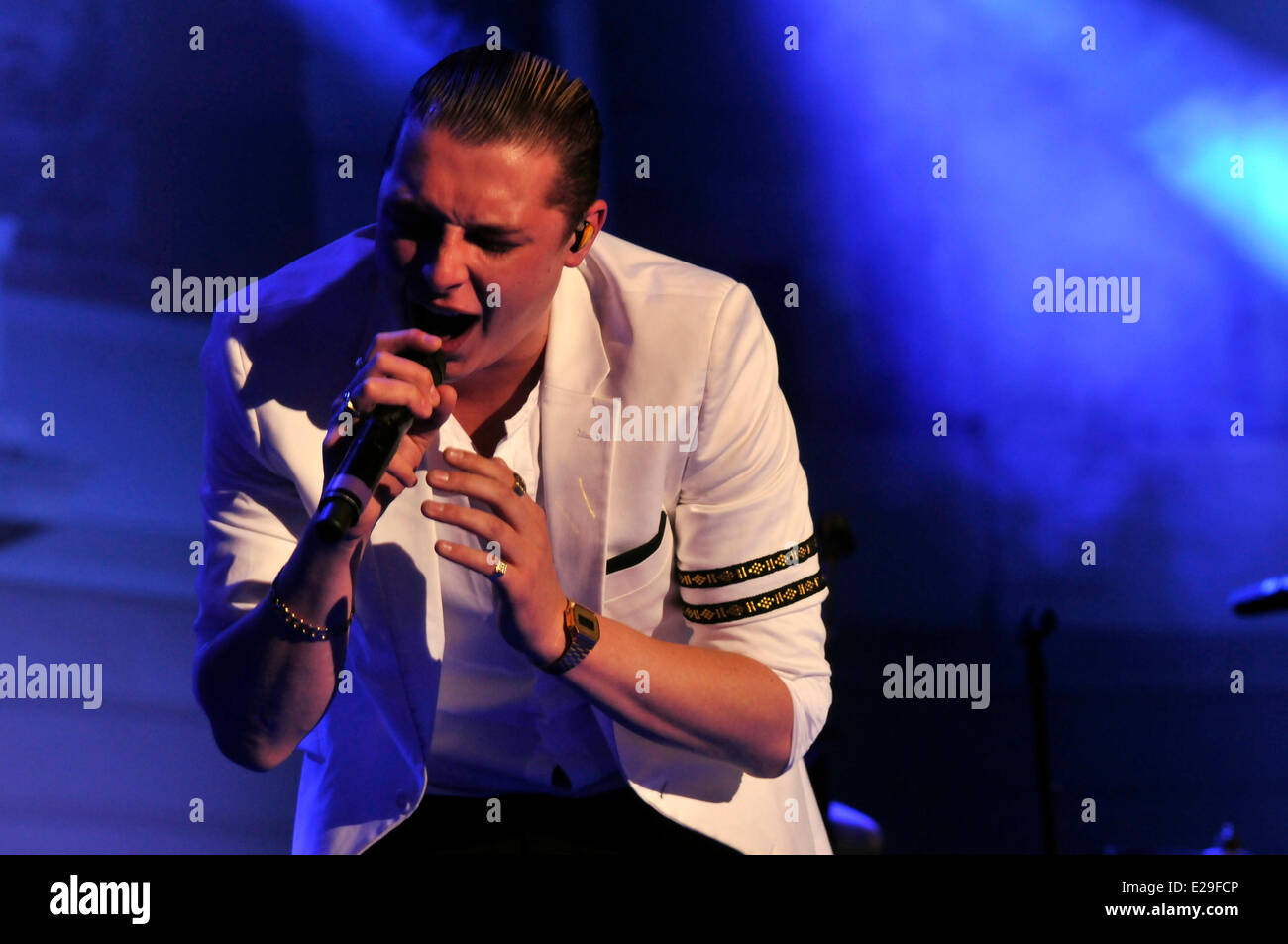 Barcelona, Spanien. 16. Juni 2014. John Newman die junge britische Sängerin führt im Konzert während der 2014 Festival Jardins Pedralbes in Barcelona, an seinem Geburtstag. Bildnachweis: Fototext/Alamy Live-Nachrichten Stockfoto