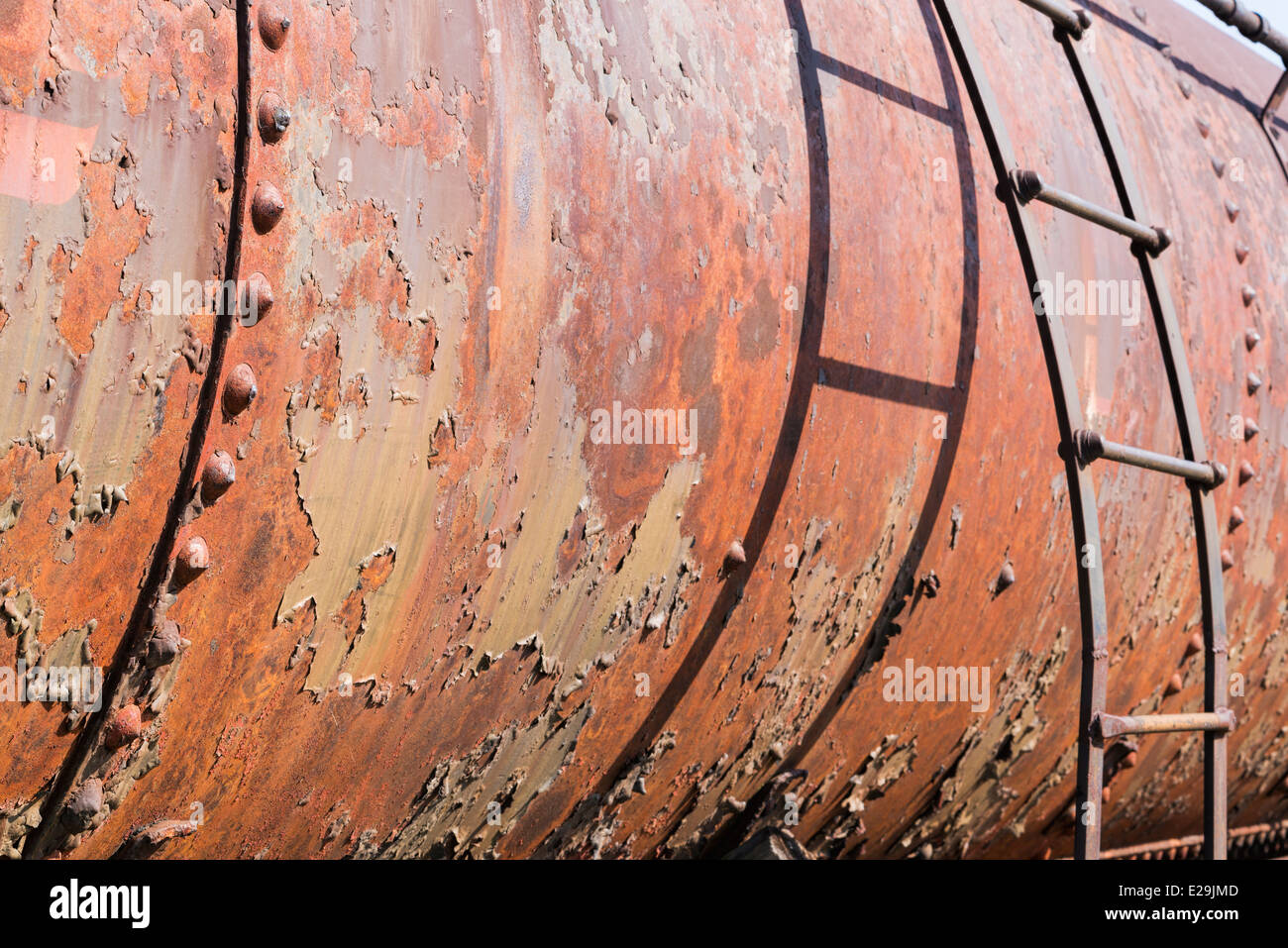 Detail eines alten rostigen Schiene Tanker Autos im Hof des Sumpter Valley Railroad, östlichen Oregon Schiene. Stockfoto