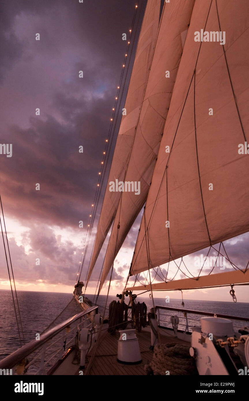 British West Indies, St. Kitts und Nevis, Nevis, Star Clipper Segeln Kreuzfahrt Schiff Stockfoto