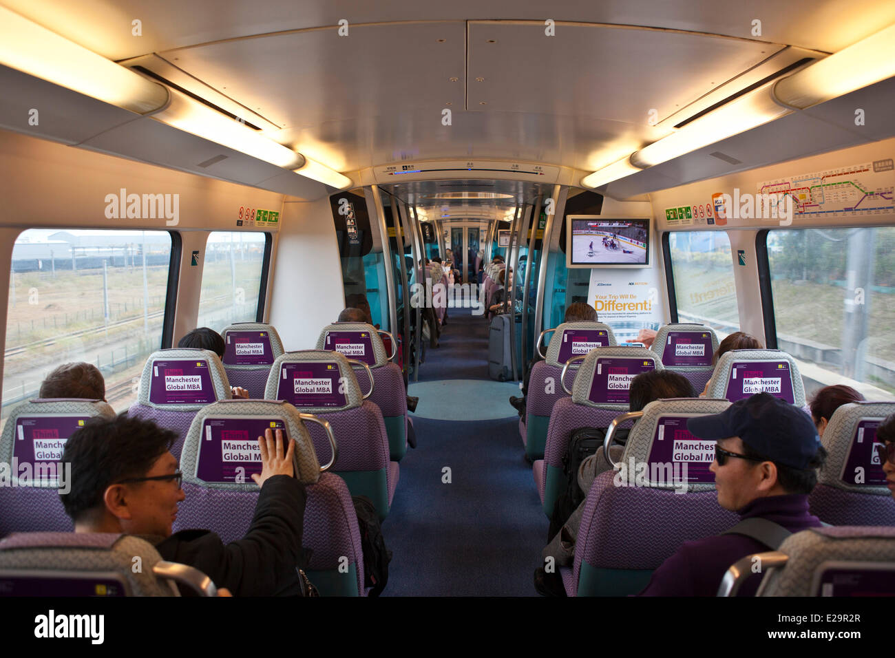 China, Hong-Kong, The Airport Express Zug nimmt Passagiere auf zentrale in nur 24 Minuten. Stockfoto