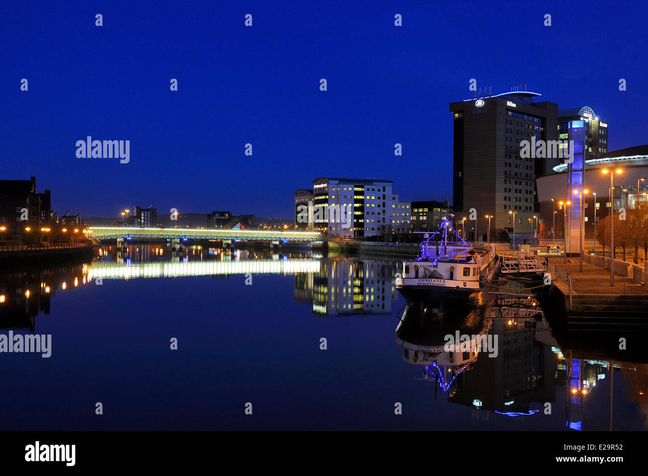Großbritannien, Nordirland, Belfast, der Uferpromenade am Fluss Lagan Stockfoto