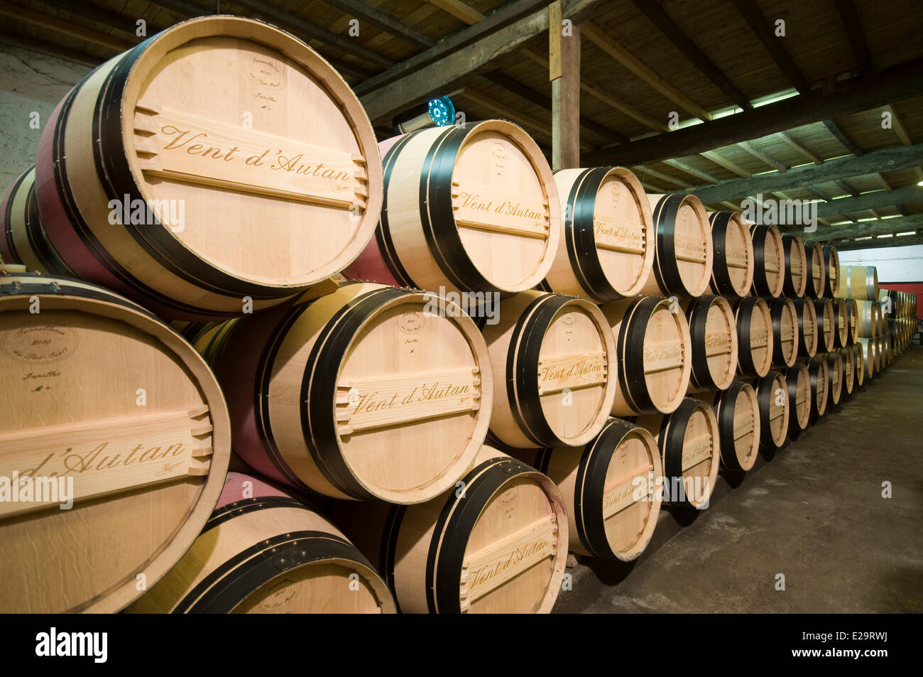 Frankreich, Gironde, Saint Emilion, Wein Lagerhäuser der Burg von Pressac, große roh von Saint Emilion Stockfoto