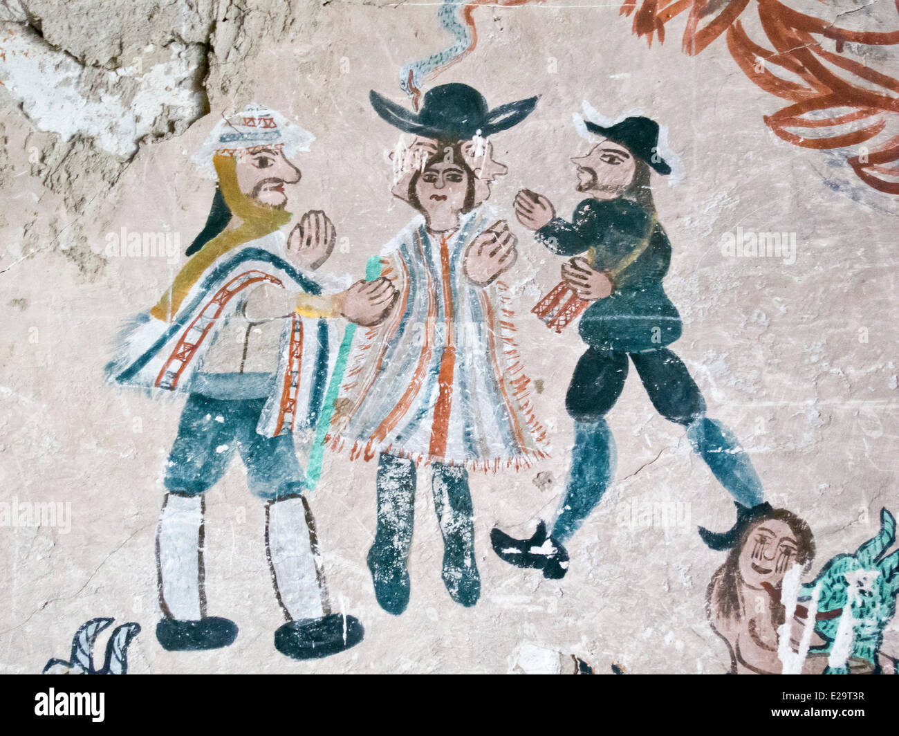 Chile, Arica und Parinacota Region Nationalpark Lauca, Fresken in der Kirche Parinacota, 17. Jahrhundert Stockfoto