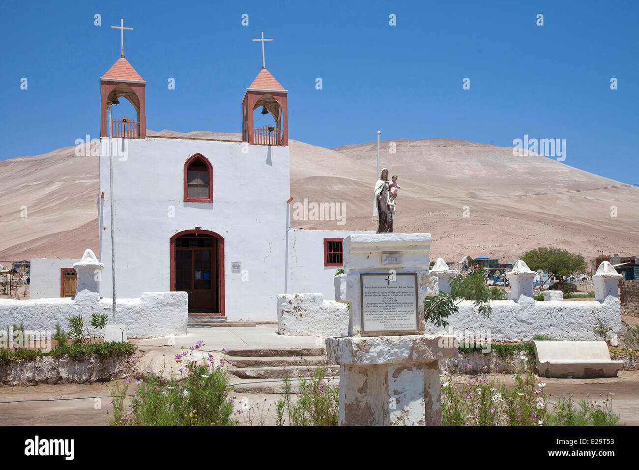 Chile, Arica Region Atacama-Wüste, Poconchile Dorf, Kirche San Jeronimo Stockfoto