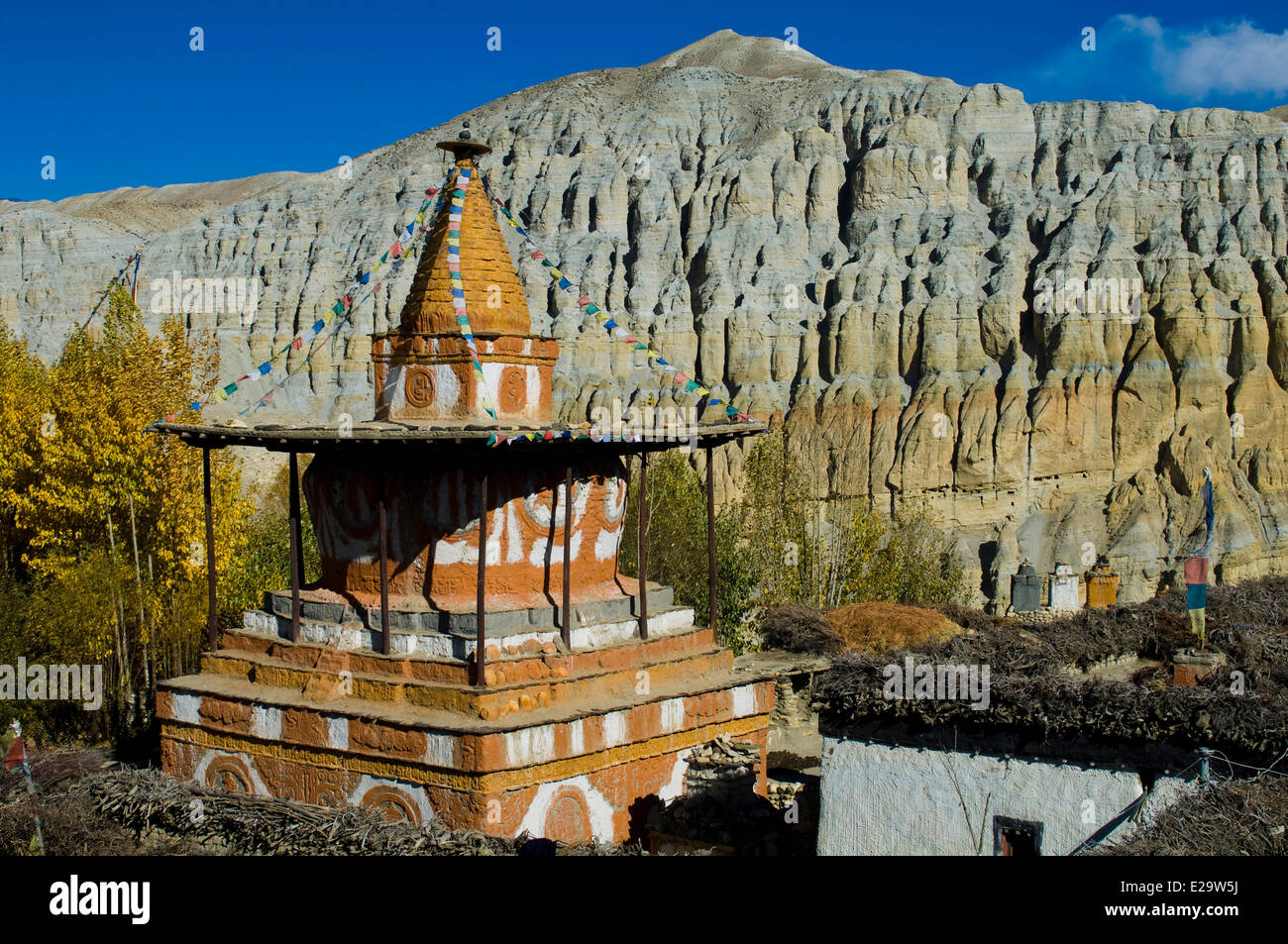 Nepal, Dhawalagiri Zone, Mustang District (ehemalige Königreich Lo), Tsarang, Oasis und alte Hauptstadt von Mustang, große Mittel- Stockfoto