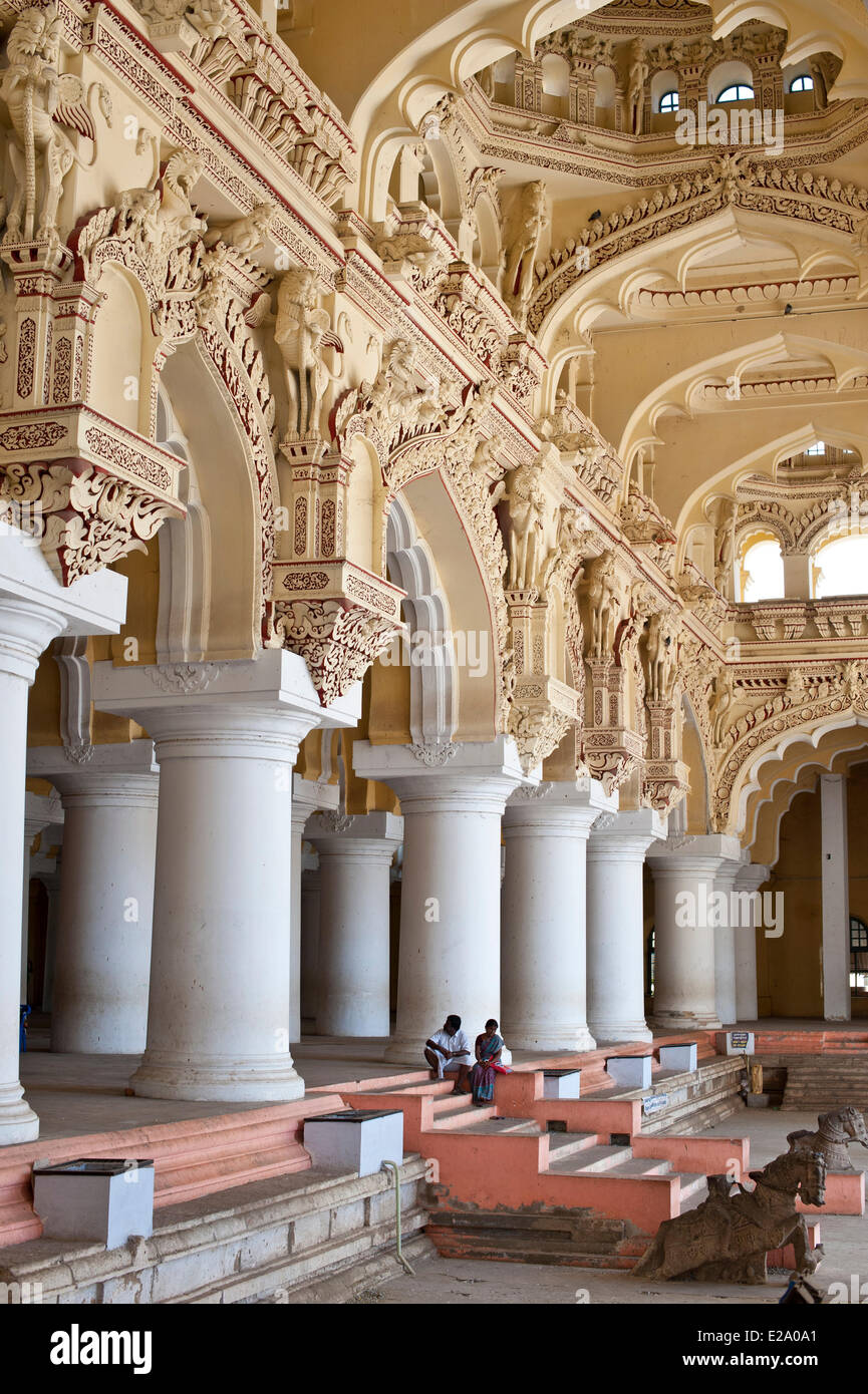 Indien, Bundesstaat Tamil Nadu, Madurai, Indo Barbaren-Stil Tirumalai Nayak Palast von König Tirumalay im Jahre 1636 Stockfoto