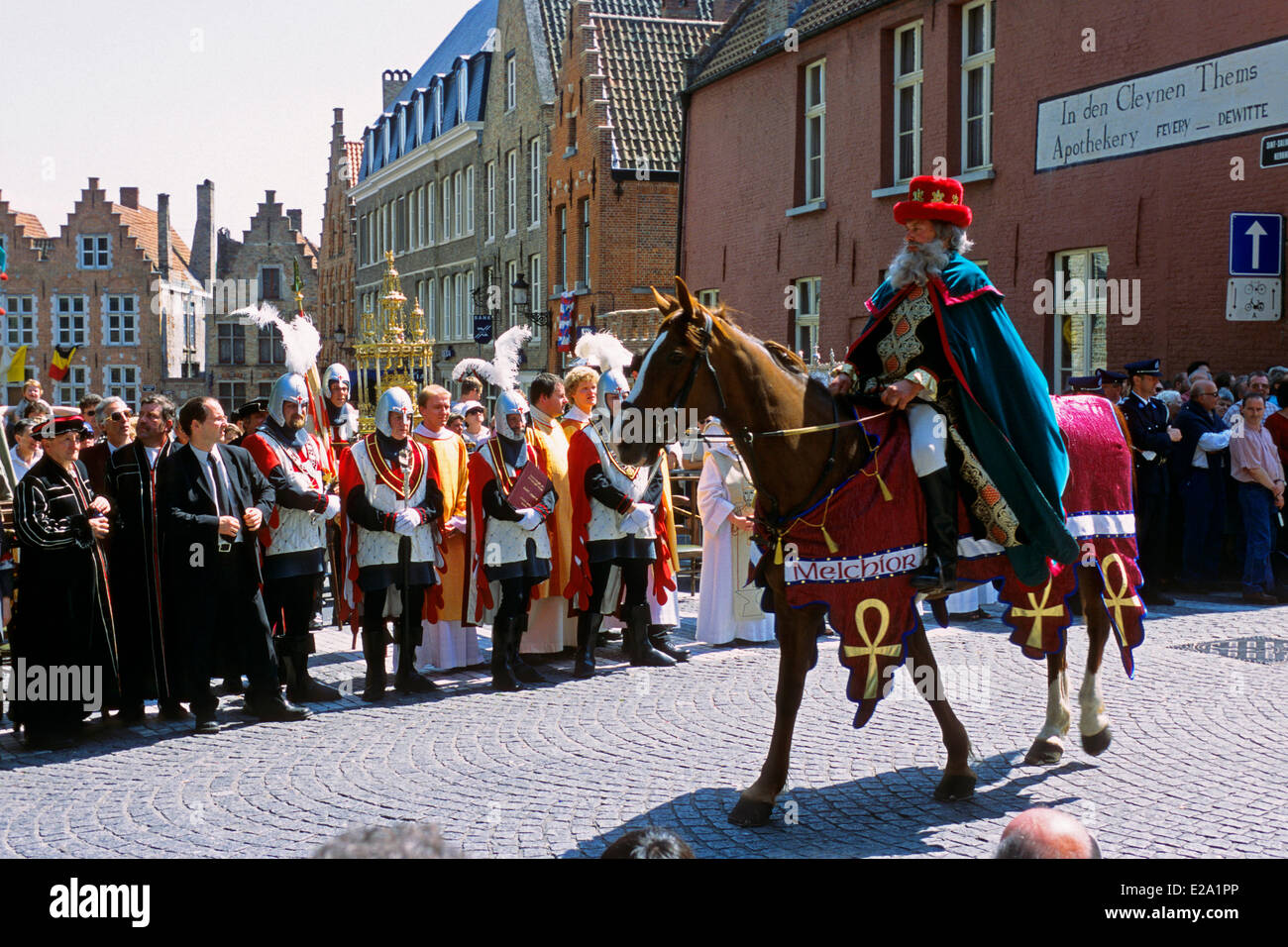 Belgien, Westflandern, Brügge, die Heiligen drei Könige Melchior auf Pferd Durring die Parade zu Ostern feiern Stockfoto